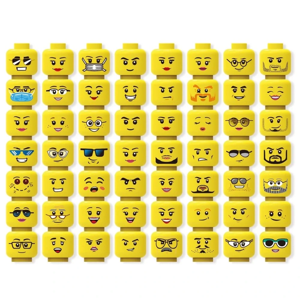 56x Heads with Expressive Facial Features - Build your own minifigure